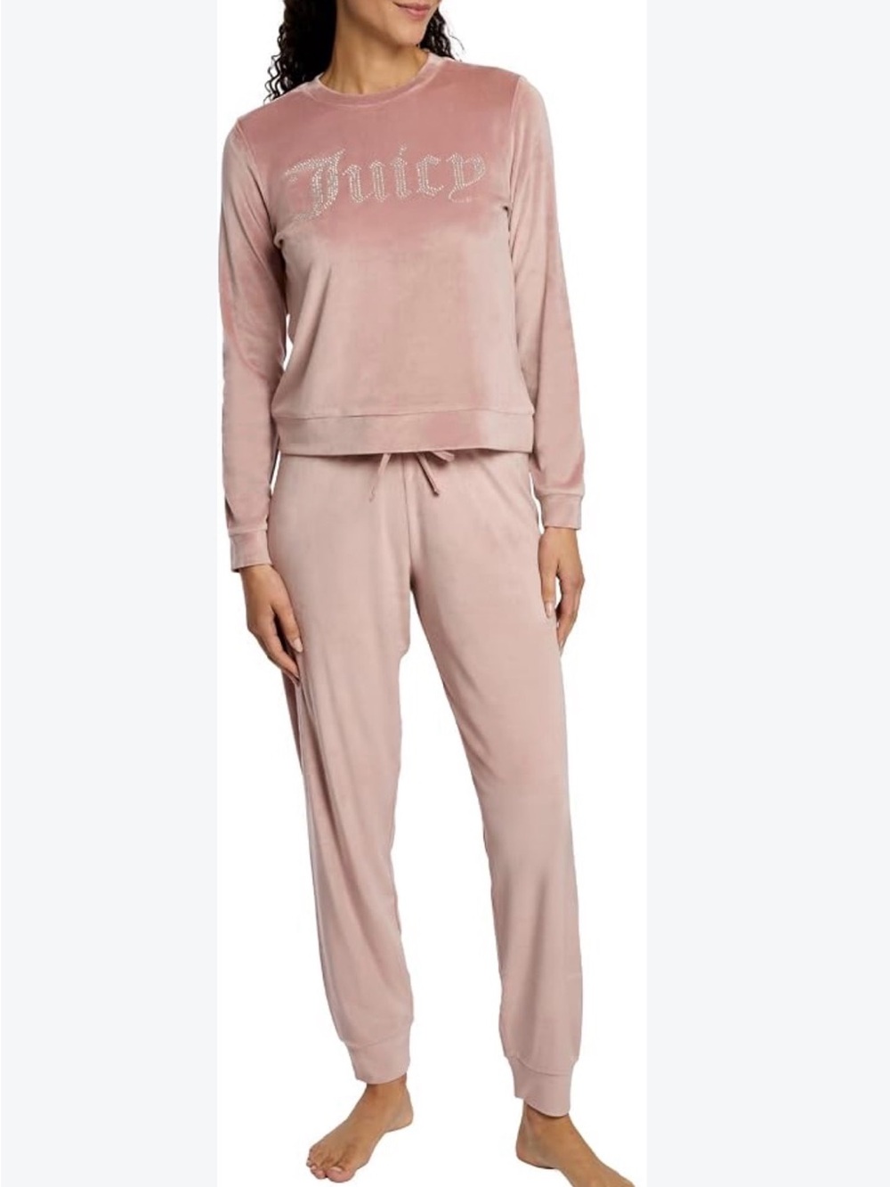 Pink Juicy Couture Velour Rhinestone Pajama Set mauve sz L